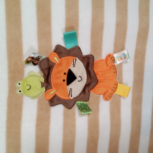 Taggies Baby Blanket Brown Tan Stripe Lion Frog Security Lovey Ribbons - Picture 3 of 8